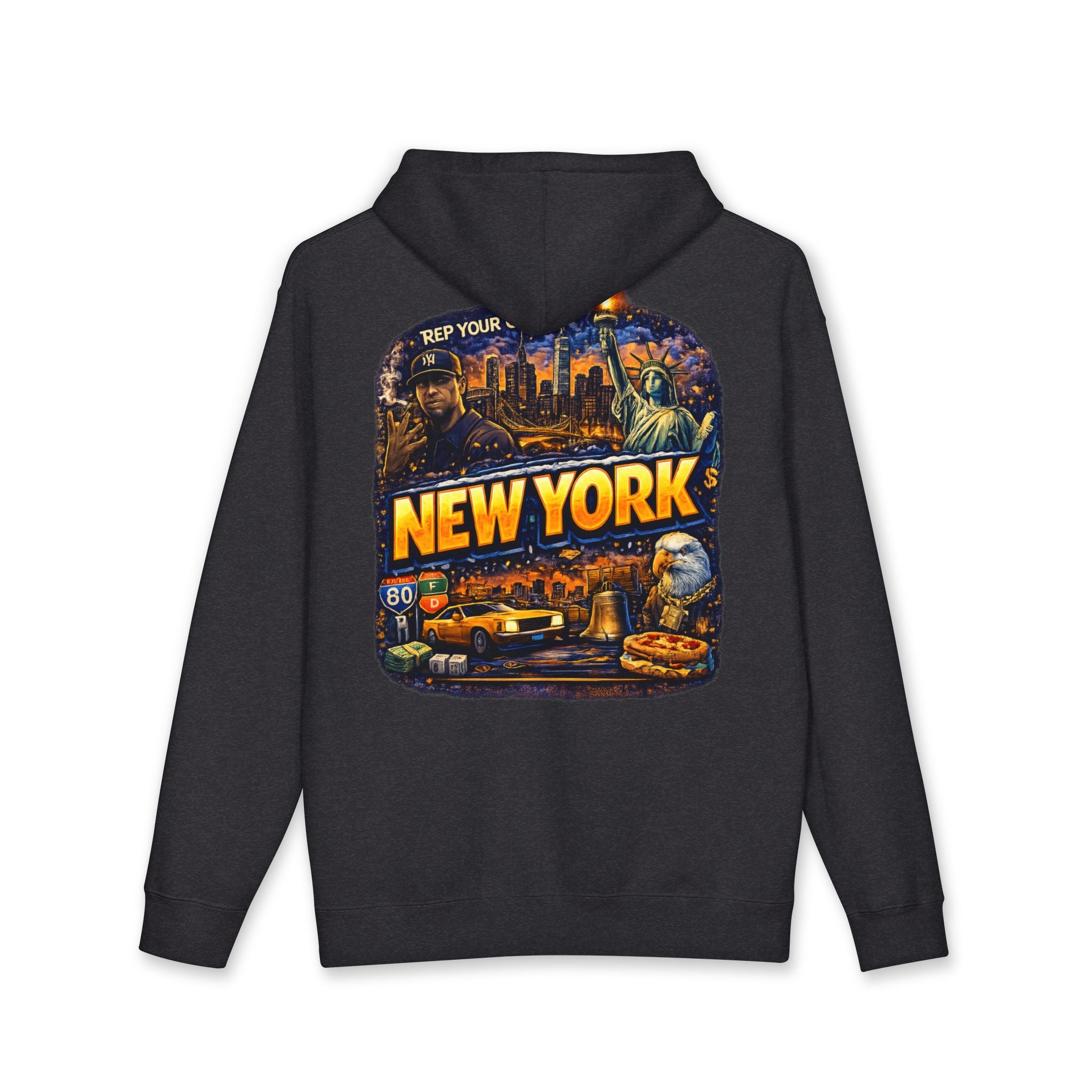 New York City Graphic Hoodie — Retro Skyline & Icons Pullover