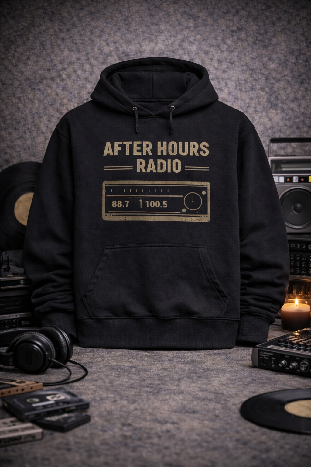 After Hours Radio Hoodie — Vintage Cassette Station Logo Pullover