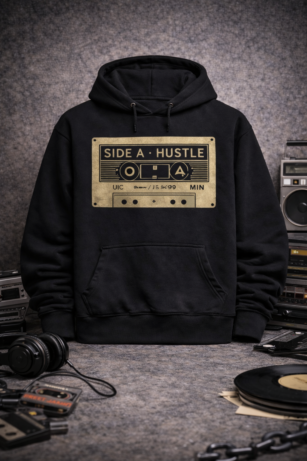 Side A Hustle Cassette Hoodie — Retro Vintage Tape Graphic Pullover