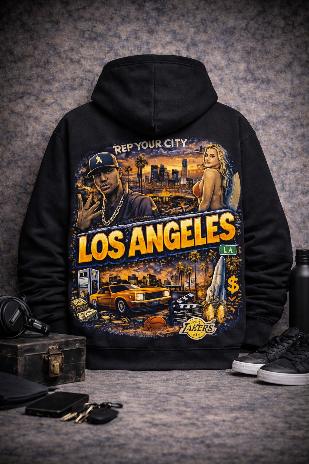Los Angeles Vintage Cityscape Hoodie — Retro LA Skyline Sweatshirt