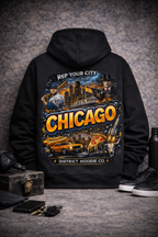 Chicago Vintage City Hoodie — Retro Skyline & Landmarks Pullover