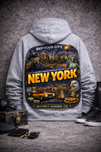 New York City Graphic Hoodie — Retro Skyline & Icons Pullover