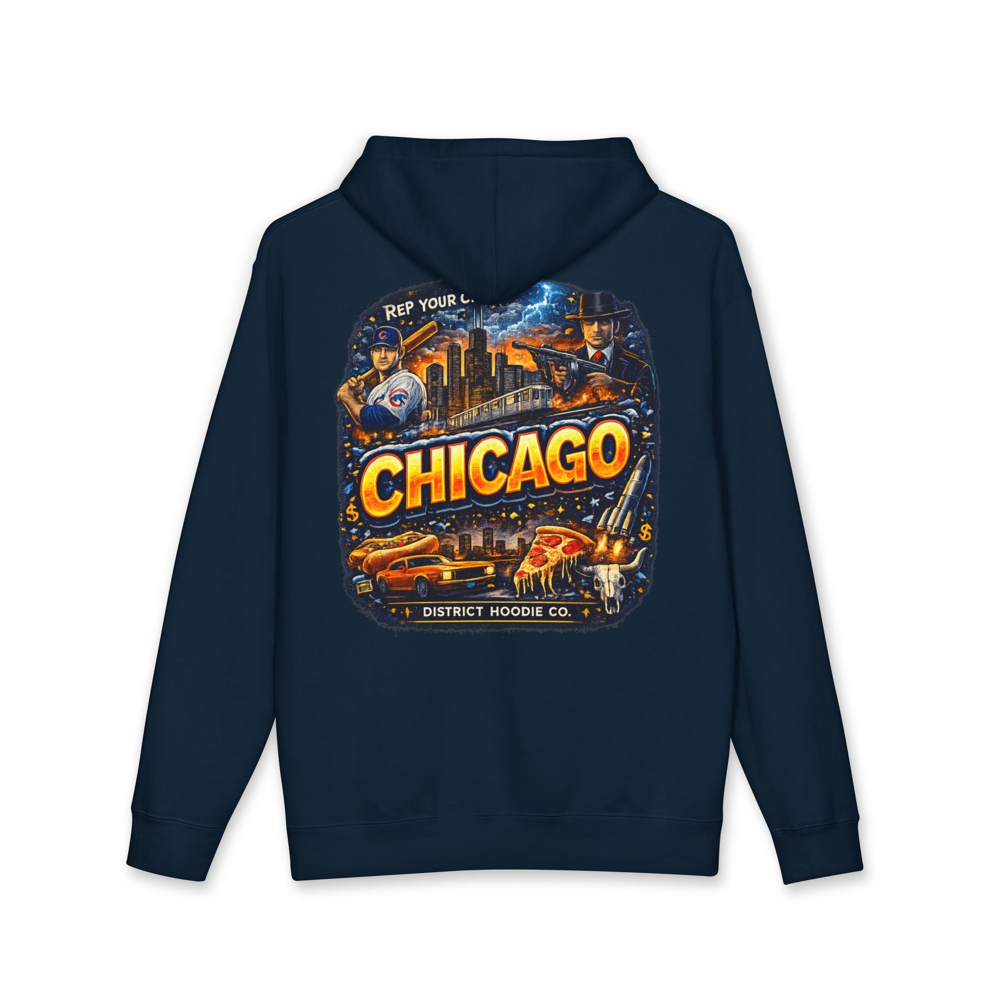 Chicago Vintage City Hoodie — Retro Skyline & Landmarks Pullover